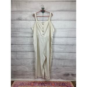 Old Navy Plus Size Cream & White Striped Sleeveless Linen Blend Jumpsuit Size 4X